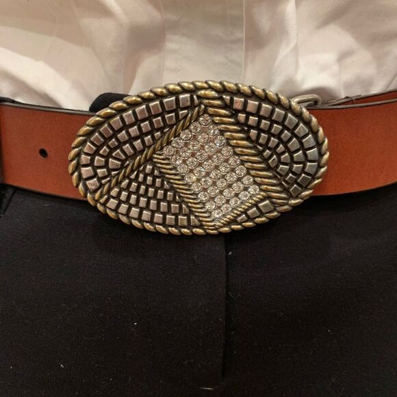 Chico’s Brown Leather & Crystals Belt sz M - Picture 2 of 3